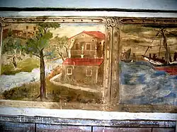 Detalle de pinturas murales en una casa de Negrón, Vallanca (Valencia). Intersiglo XIX-XX.