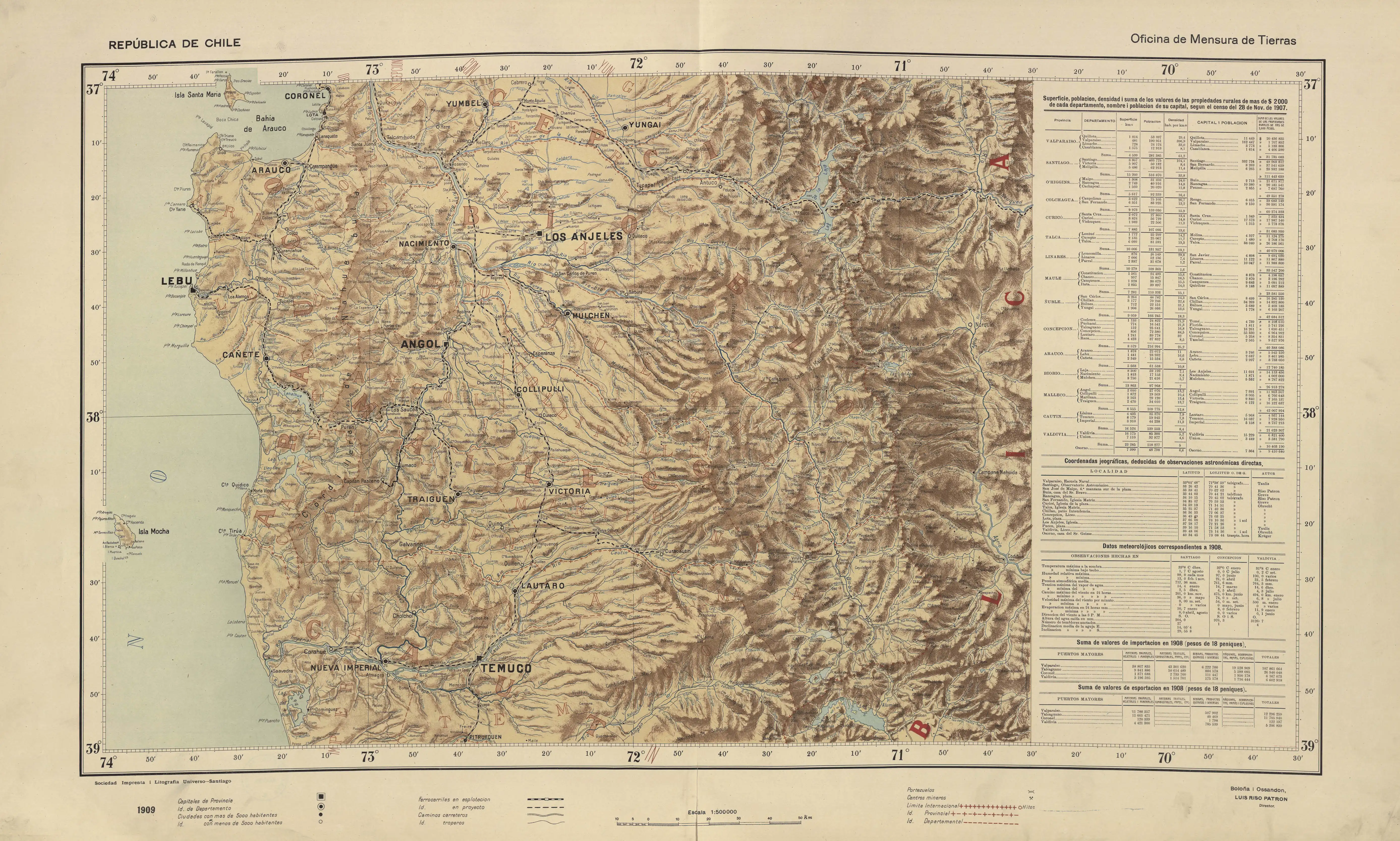 Laguna Tranaquepe en un mapa de Luis Risopatrón de 1909.