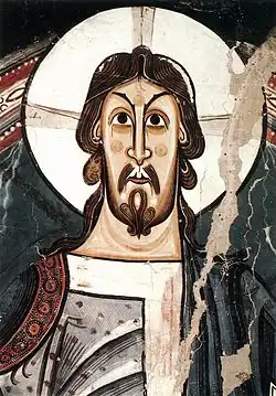 Detalle del Pantocrátor del ábside de San Clemente de Tahull, pintura románica del siglo&nbsp;XII.