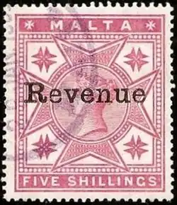 Malta: timbre fiscal de1899, de coste 5s