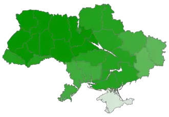 Mapa del referéndum de Ucrania de 1991 por óblast, color amarillo indica el sí.