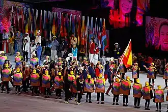 Rafa Nadal, portando la bandera de España durante la ceremonia de apertura de los Juegos Olímpicos de Río 2016.