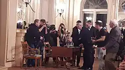 Ceremonia de encendido de velas de Hanukkah en el Palacio Izrael Poznański por el rabino Dawid Szychowski