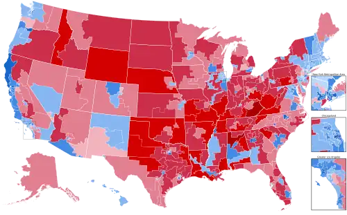Resultados por distrito congresional, sombreados por ganador.