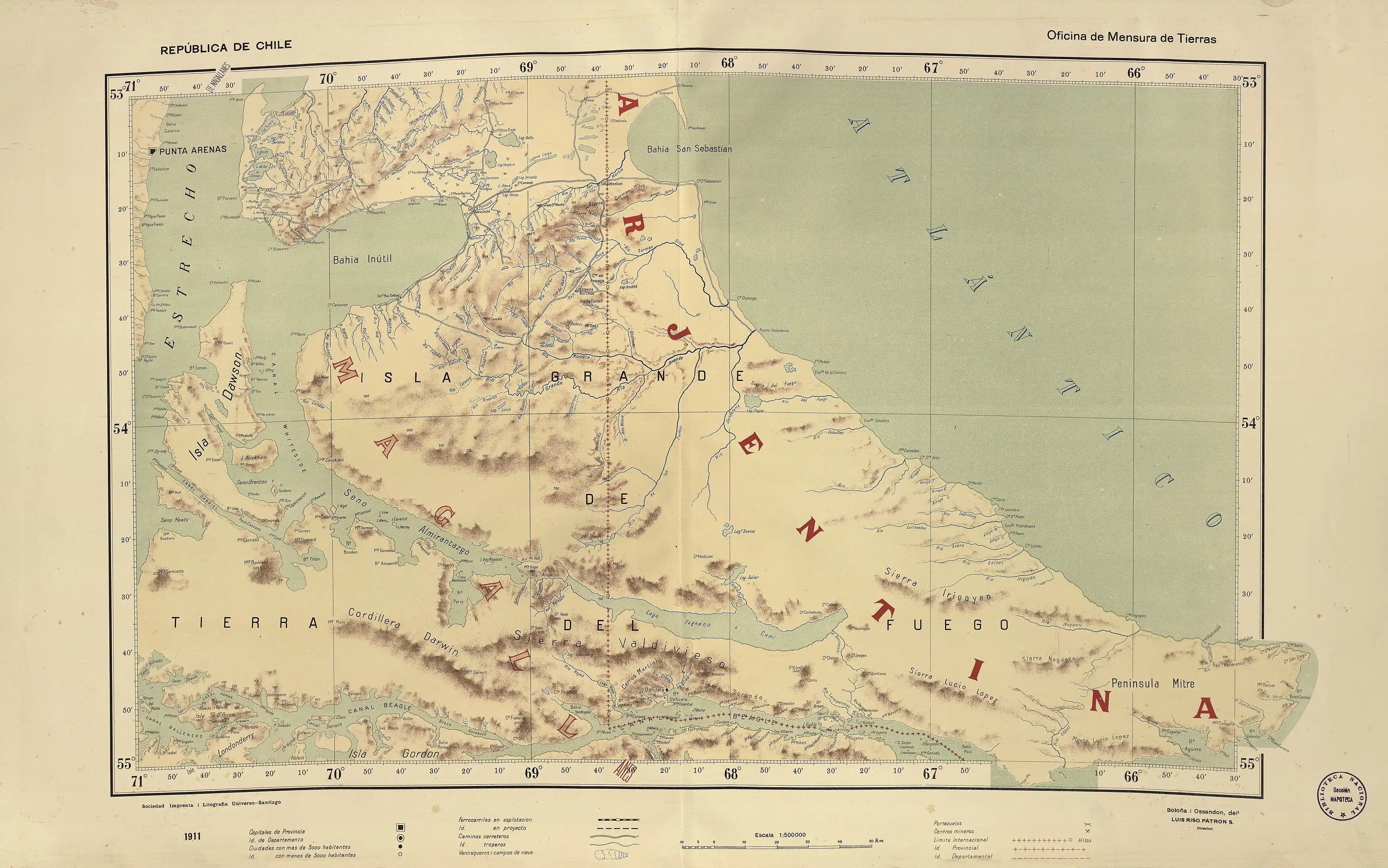 La sierra Valdivieso en un mapa de Luis Risopatrón, Ossandon y Boloña publicado en 1911.