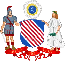 Segundo escudo de armas propuesto de los Estados Unidos, diseñado por Francis Hopkinson y presentado al Congreso Continental el 10 de mayo de 1780