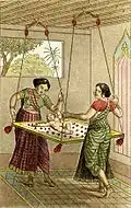Cuna-hamaca, en un manuscrito hindú (hacia 1820).