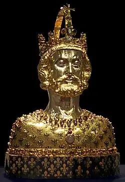 Busto relicario de Carlomagno (oro, tesoro de la catedral de Aquisgrán c. 1350 )