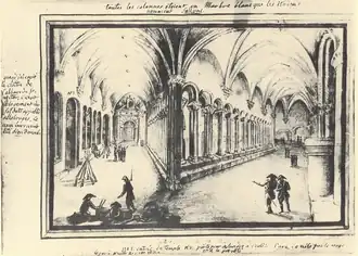 Claustro de la abadía a finales del siglo&nbsp;XVIII.