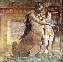 El centauro Quirón enseñando a Aquiles a tocar la lira, fresco romano de Herculano, siglo I d. C.