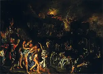 Cobre. Obra de Adam Elsheimer sobre cobre: El incendio de Troya, h. 1600, 36 × 50 cm, Alte Pinakothek, Múnich