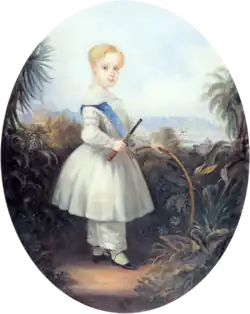Alfonso, el príncipe imperial de Brasil, hijo de Pedro II de Brasil, con cetro y aro, 1846.