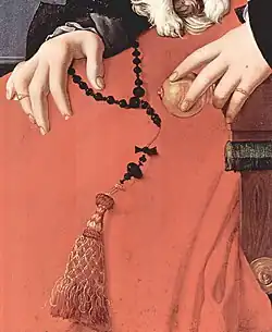 Detalle de Dama de rojo, de Pontormo, ca. 1532-1533.