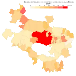 Densidad de población por municipio (2018)