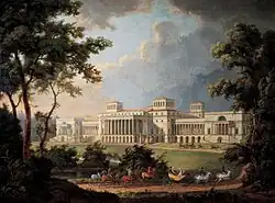 Fachada proyectada de jardín del Palacio Esterházy (pintura al óleo de Albert Christoph Dies, 1812)