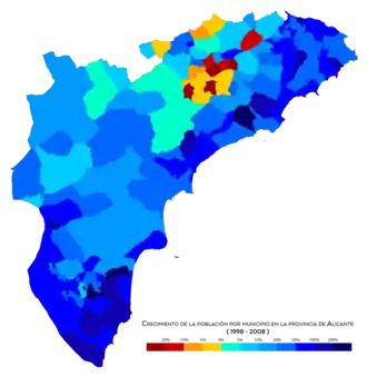 Crecimiento de la población por municipio entre 1998 y 2008
