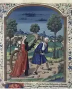 Alegoría de la riqueza y la pobreza, ilustración del De Casibus de Boccaccio, comienzos del siglo&nbsp;XVI.
