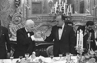 El presidente Sandro Pertini junto con el presidente Luis Echeverría en Roma; febrero de 1974.