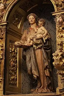 Virgen de la Salve o de las Candelas, c. 1570. Atribuida modernamente a Juan de Ancheta (1533-1588); anteriormente a Manuel Álvarez. Iglesia de Santiago Apóstol, Valladolid.