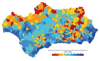Crecimiento de la población por municipio entre 1998 y 2008