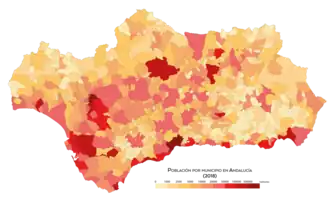 Población por municipios en Andalucía en el año 2018[78]​