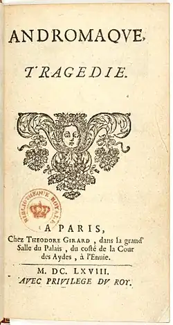 Andromaque 1668 title page.JPG