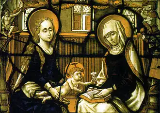 Anna selbdritt, vitral de Colonia, 1510–1530, Wilhelm-Hack-Museum,[6]​ Ludwigshafen.