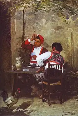 Partida de cartas o Jugadores de mus (cp), 1881