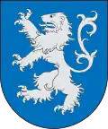 Escudo del antiguo municipio de Benés. «De azur, un león de plata.»