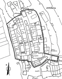 Mapa de Antoñana donde se puede ver el perímetro de la muralla.