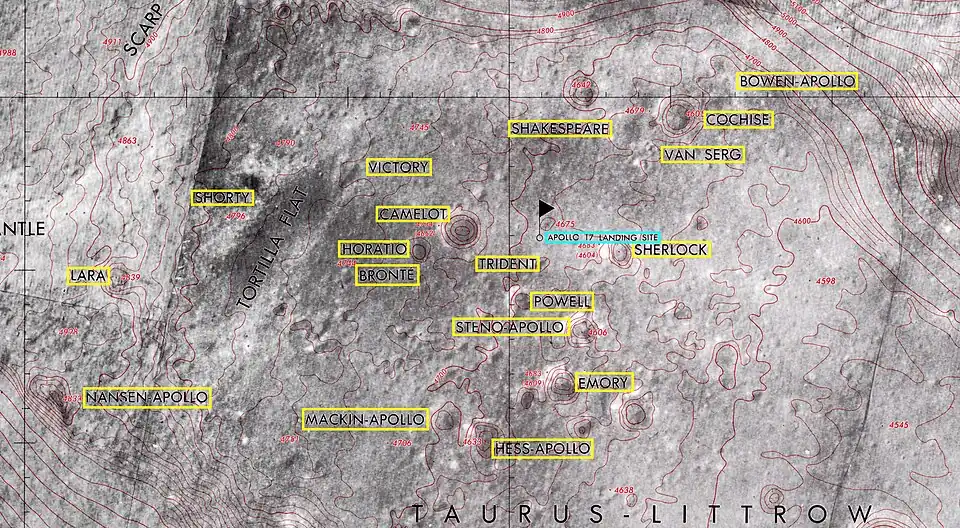 Localización de Nansen-Apollo, en el centro del tercio izquierdo de la imagen (Lunar Topophotomap 43D1S1)