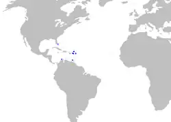 Distribución de A. canutus en el Mar Caribe.