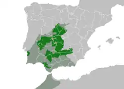 alt=     Área de distribución actual[3]​      Área de distribución antes de 1950