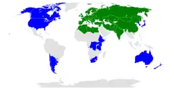 alt=Distribución de Arabidopsis thaliana. Países donde es nativa A. thaliana Países donde se han naturalizado A. thaliana Países donde no se encuentra A. thaliana
