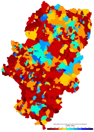 Crecimiento de la población por municipio entre 2008 y 2018