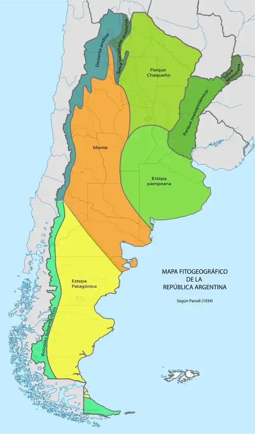 Regiones fitogeográficas según Parodi (1934[2]​).