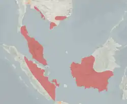Esta es la antigua distribución de la arowana asiática. Actualmente ha desaparecido de gran parte de la zona.