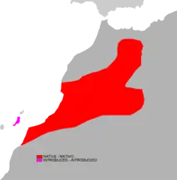 Mapa de distribución de A. getulus.