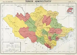 Mapa de las divisiones administrativas de Tonkín a principios del siglo XX.