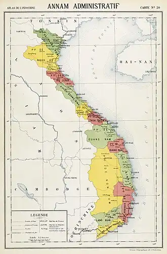 Divisiones administrativas de Annam en 1920.