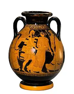 Pélice Bóreas secuestra a Oritía; Pintor del nacimiento de Atenea, ca. 460&nbsp;a.&nbsp;C.; Museo de Arte y oficios de Hamburgo.