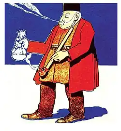 Primera caricatura realizada por Azimzade para la revista satírica Molla Nasreddin. 1906