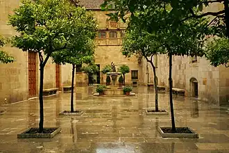 El patio un día de lluvia.