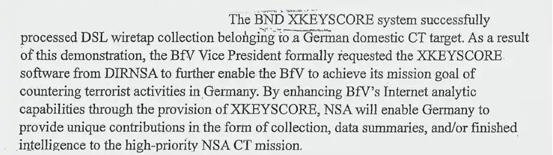 Documento donde la NSA explica al Servicio Federal de Inteligencia de Alemania como funciona XKeyscore