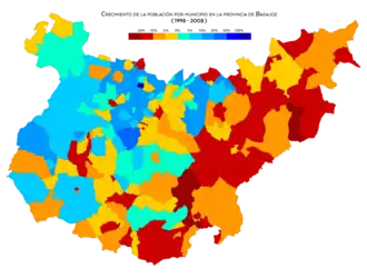 Evolución de la población por municipio entre 1998 y 2008