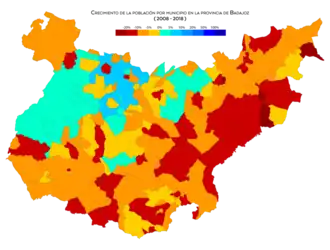 Evolución de la población por municipio entre 2008 y 2018