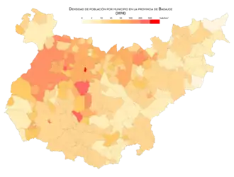 Densidad de población por municipio en 2018