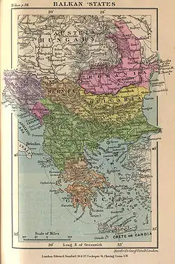 Los Balcanes en 1899. En verde los territorios aún pertenecientes al Imperio turco.