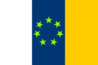 Propuesta de bandera con banda central azul oscuro y estrellas verde claro.