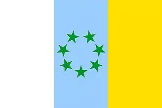 Versión donde una de las puntas de cada estrella apunta hacia el centro de la bandera.